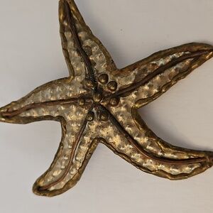 HANDCRAFTED Large Copper, Brass & Tin Starfish Brooch & Pendant
